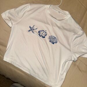 SHEIN White Tee with Blue Sea Life Design